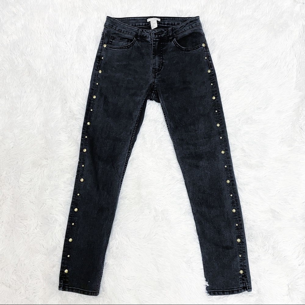 Zara Round Studded Washed Out Ankle Skinny Jeans